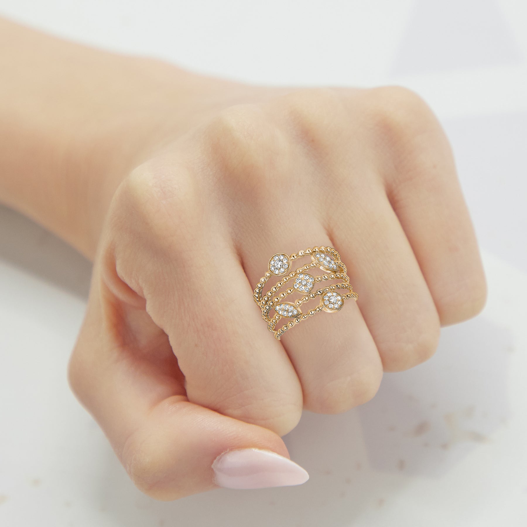 Mix Shape Illusion 5 Row Ring