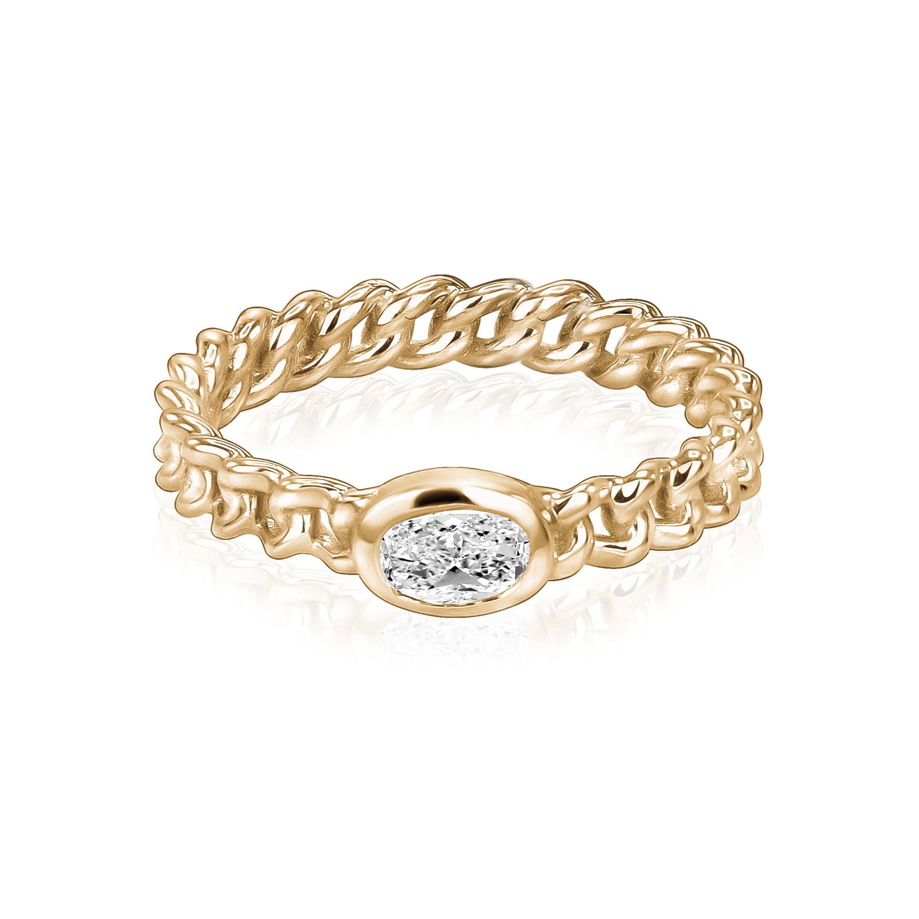 Oval Diamond Cuban Ring