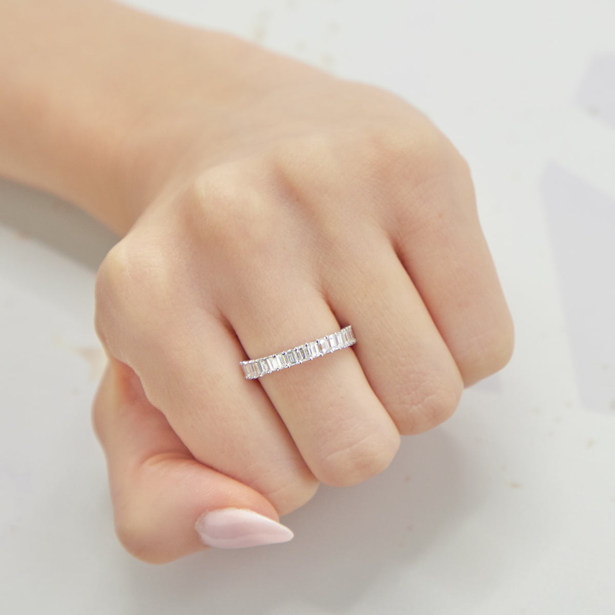 Petite Emerald Diamond Half Eternity Ring