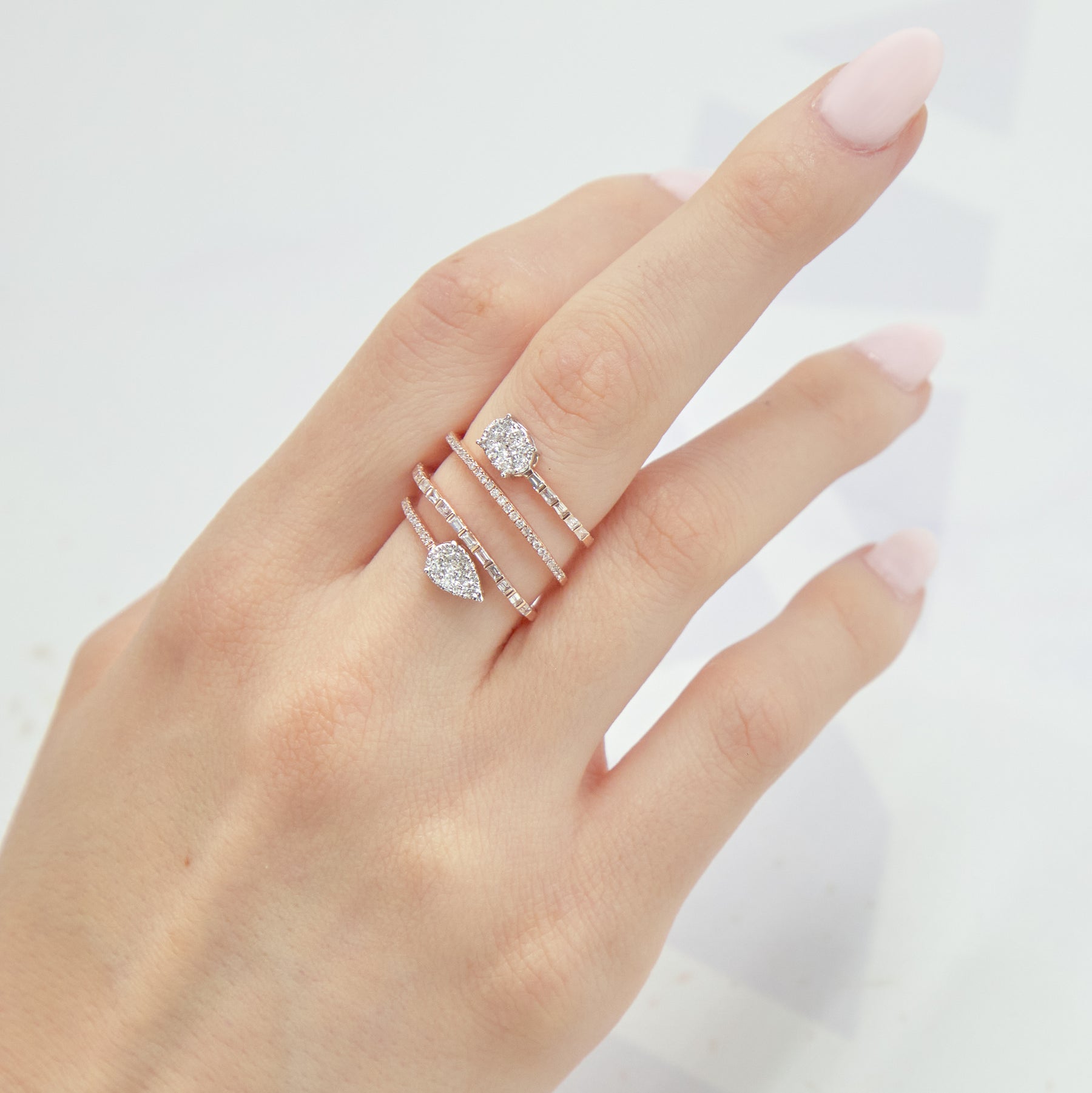 Pear and Oval Illusion 3 Row Ring