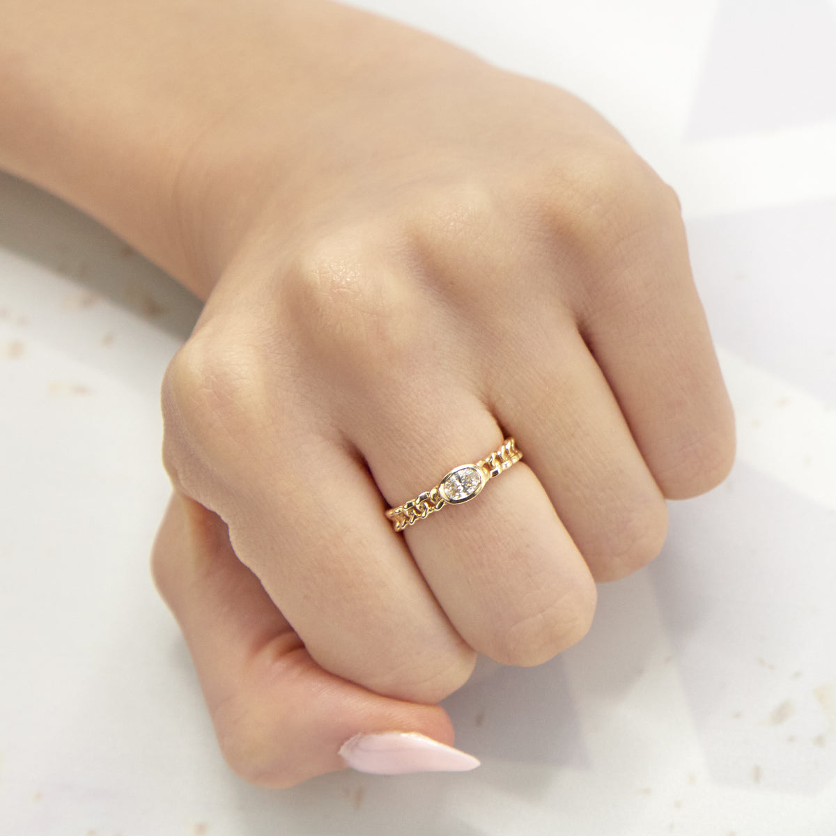 Oval Diamond Cuban Ring