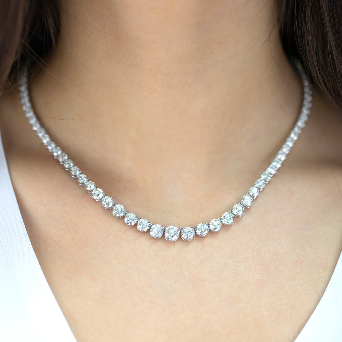 Lab Grown 3 Prong Graduated Tennis Necklace