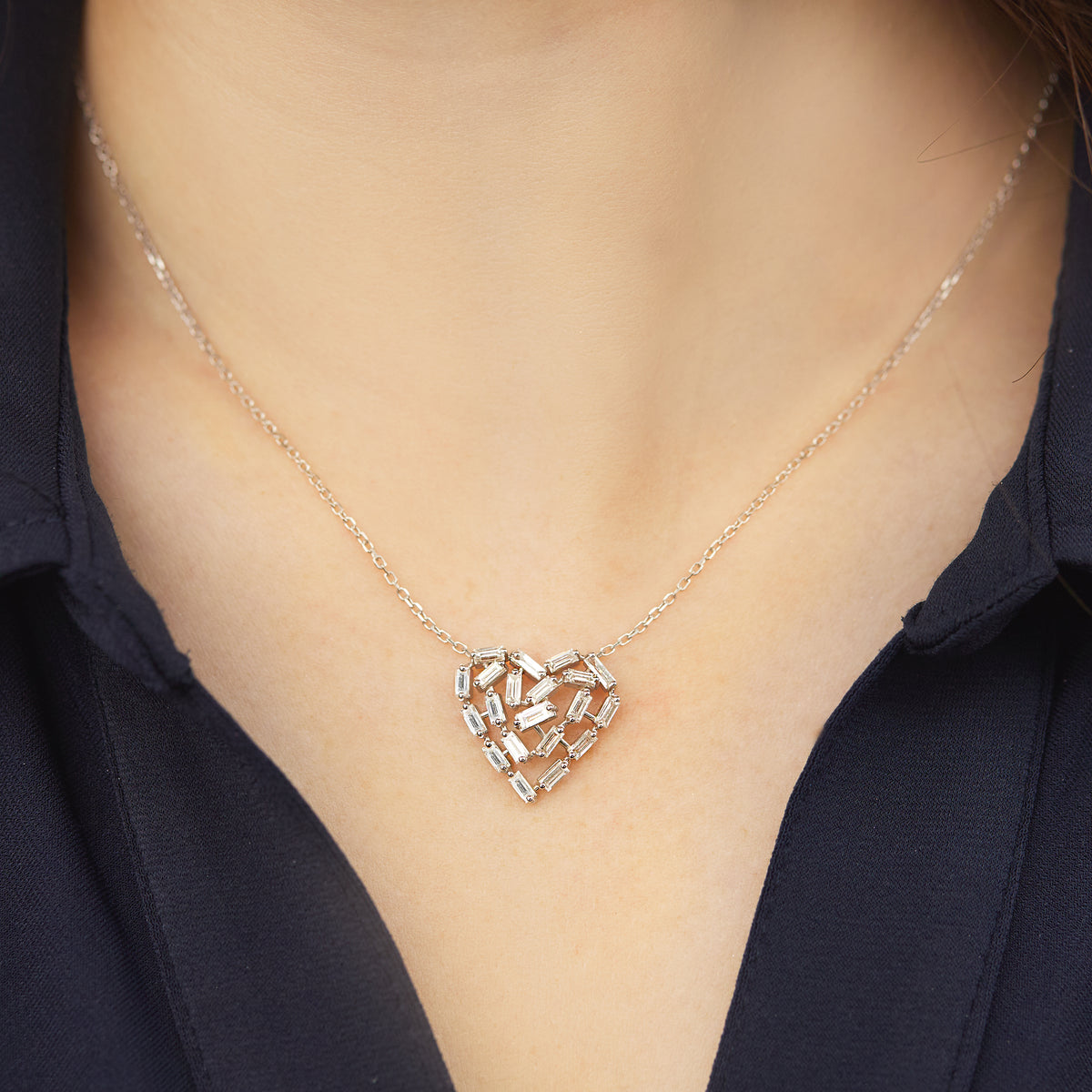 Lab Grown Baguette Heart Necklace